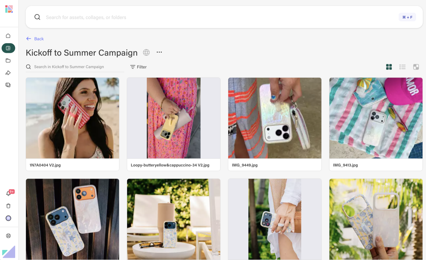 A curated Collage named 'Kickoff to Summer Campaign' holding final approved product images ready to deliver